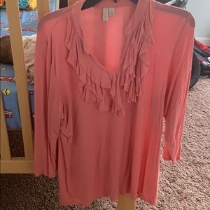 Peach Capri sleeve ruffle shirt